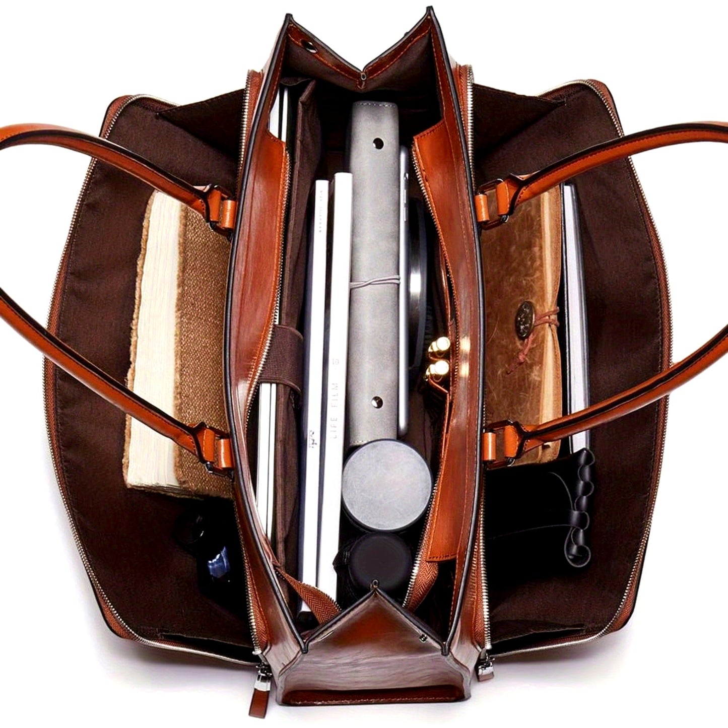 15.6 inch Leather Briefcase for Women Vintage Laptop Bag Brown Business Shoulder Handbag