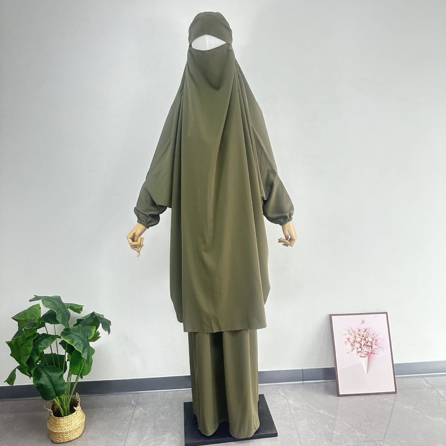 Middle East Dubai Women's Solid Color Loose Jilbaab Two-Piece Set with Large Hijab for Export