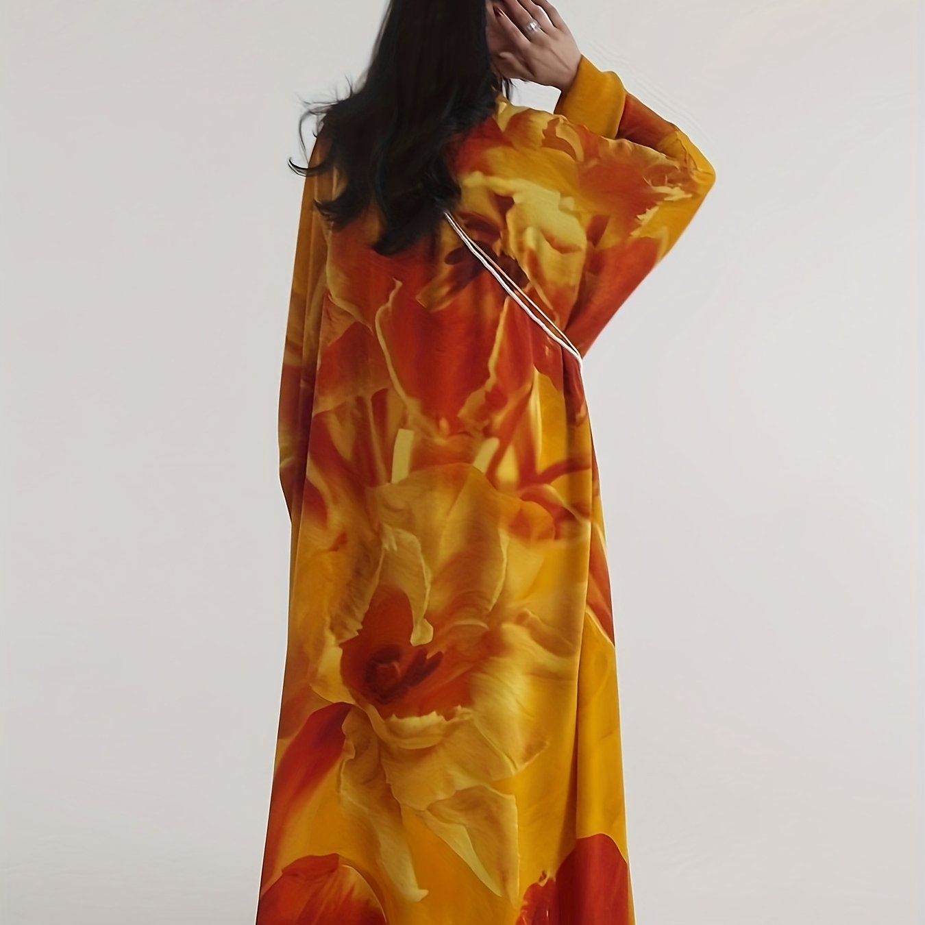 New modest Muslim scarf chiffon printed two-piece set Middle East fashion cardigan kimono abaya coat.