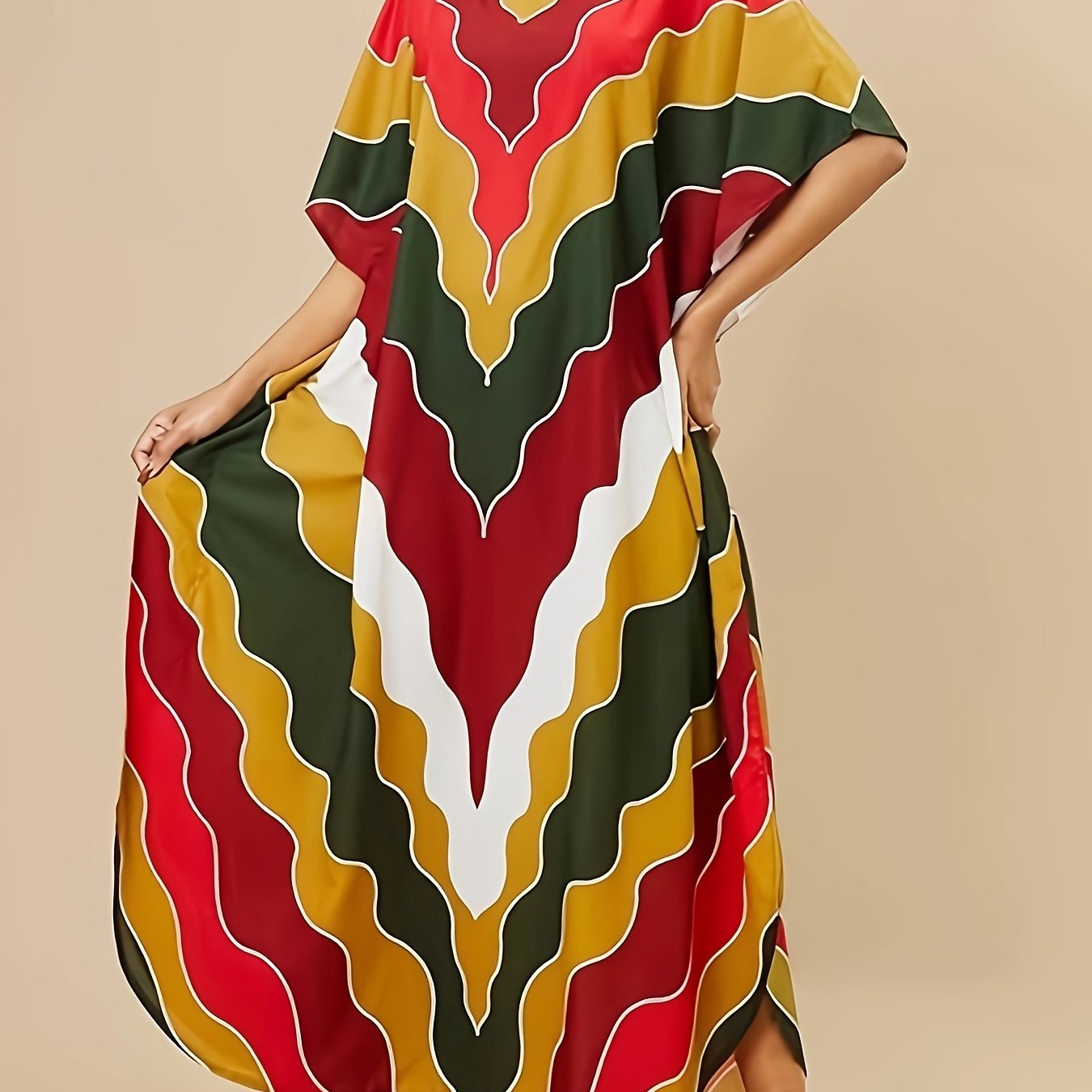 [Long Printed Kaftan] Long V-Neck Printed Kaftan Dresses For Women | Slid Split Swimsuit Cover Up Kaftan Lounge Dresses