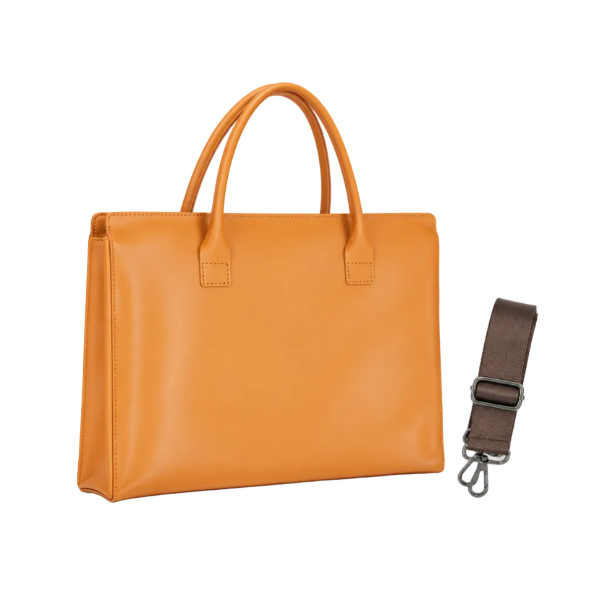 Classic Tan Leather Laptop Tote Bag