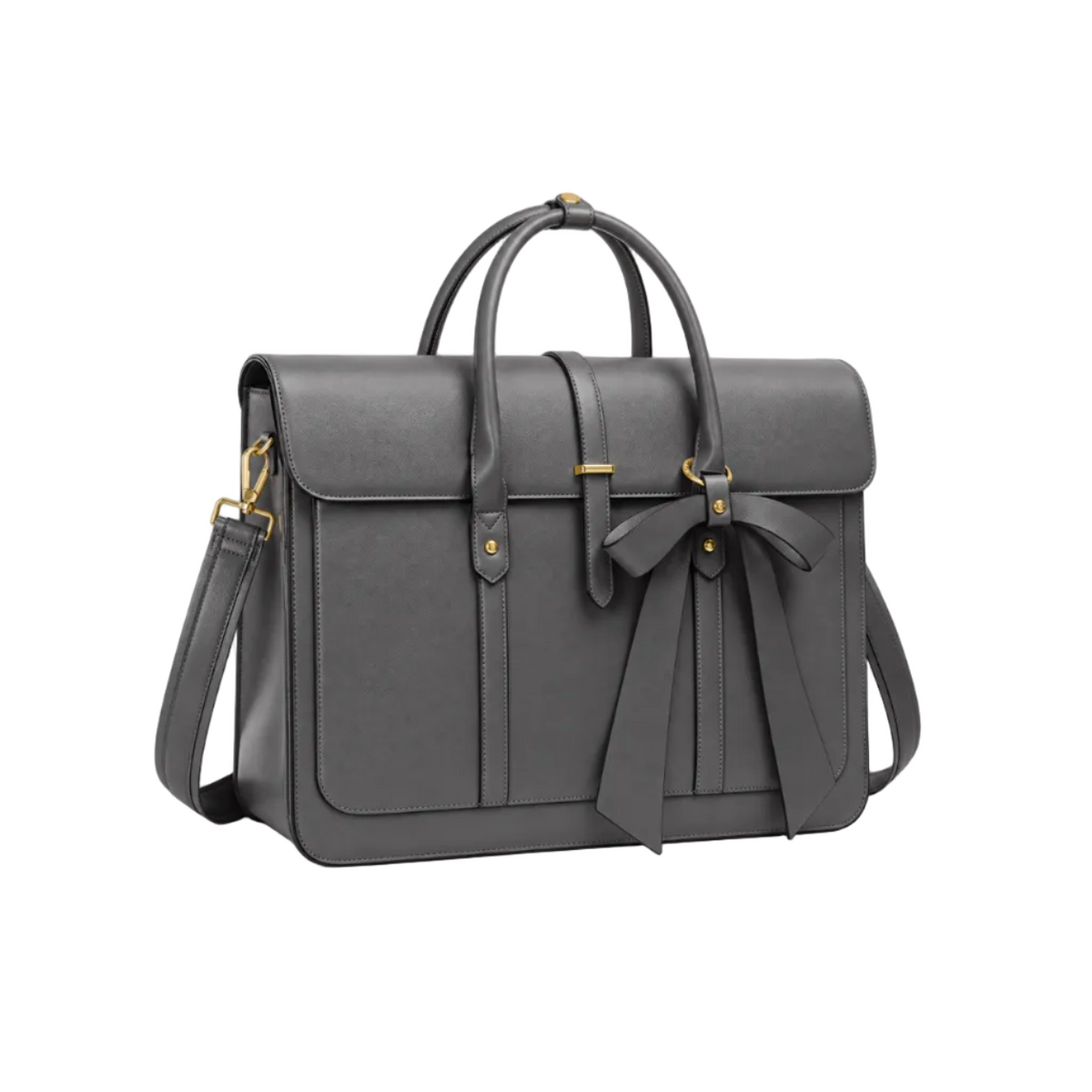 Grey Bow Detail Leather Laptop Bag
