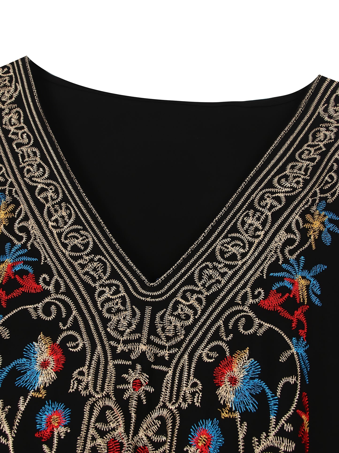 EDOLYNSA Ramadan Flowy Kaftan Gown with a V-Neck, Featuring Vibrant, Batwing Sleeves, Side Slits, And a Chic Design, Perfect for Large Sizes As a Resort Robe Or a Casual And Comfy Beach Cover-Up for Bikinis, Model Q1761.