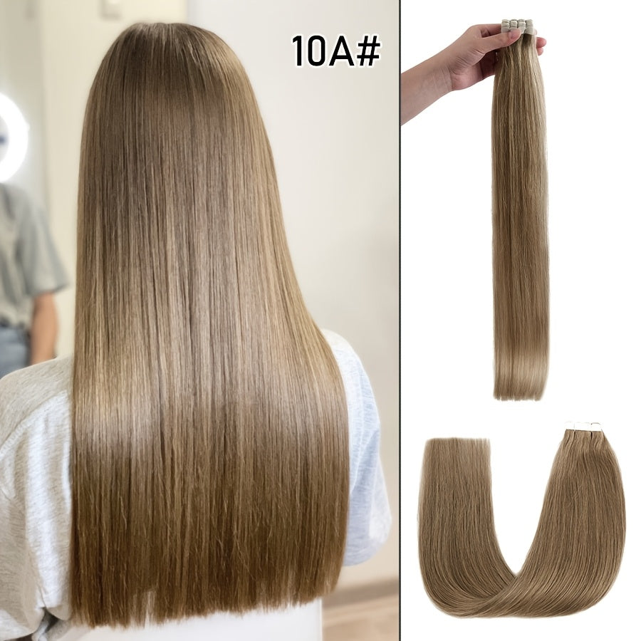16 Packs Mini Tape In Hair Extensions Human Hair - Looking Seamless Clip-In for short hair, 12-24 Inch Lengths, Straight for Caucasian Women, Volume & Length Addition (Mini Tape System)