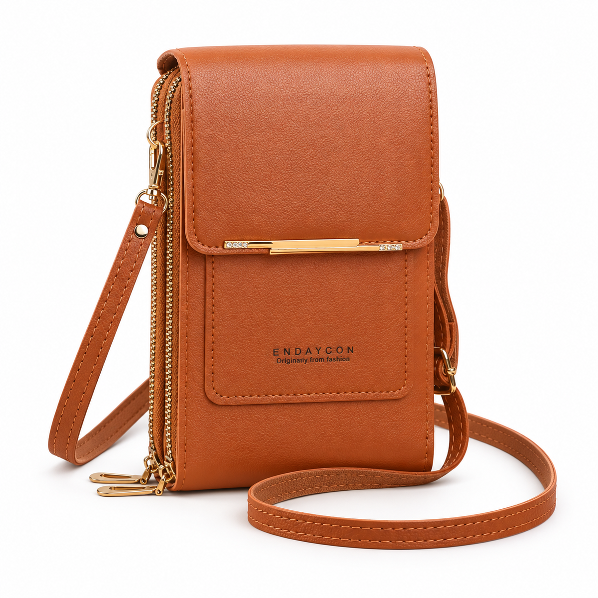 Caramel Brown Compact Crossbody Phone Bag