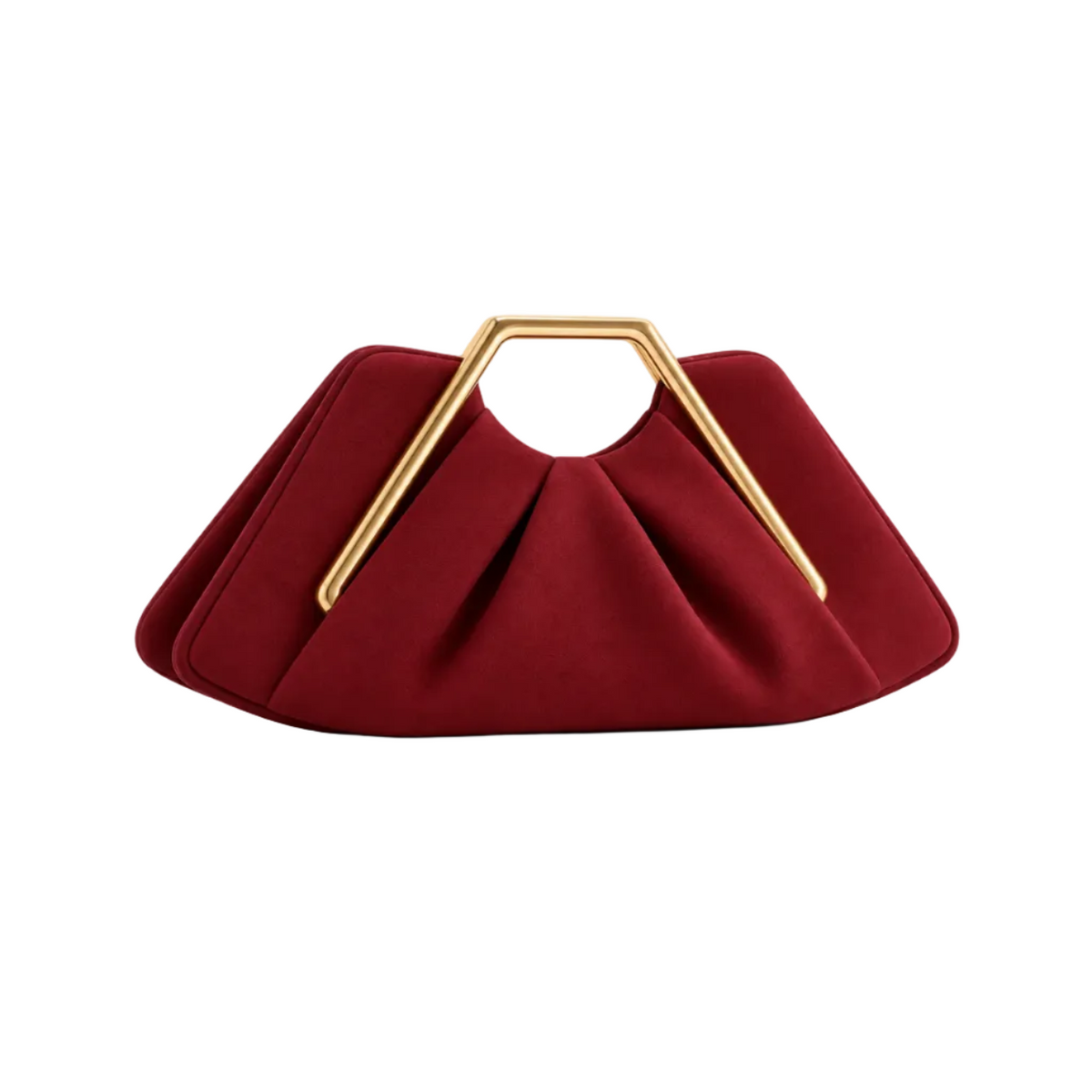 Red Leather Evening Clutch Golden Handle