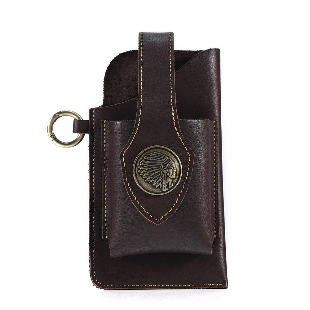 Men's Genuine Leather Mobile Phone Key Waist Bag Creative Vegetable Tanned Leather Waist Bag Men Wear Belt Tactical Waist Bag