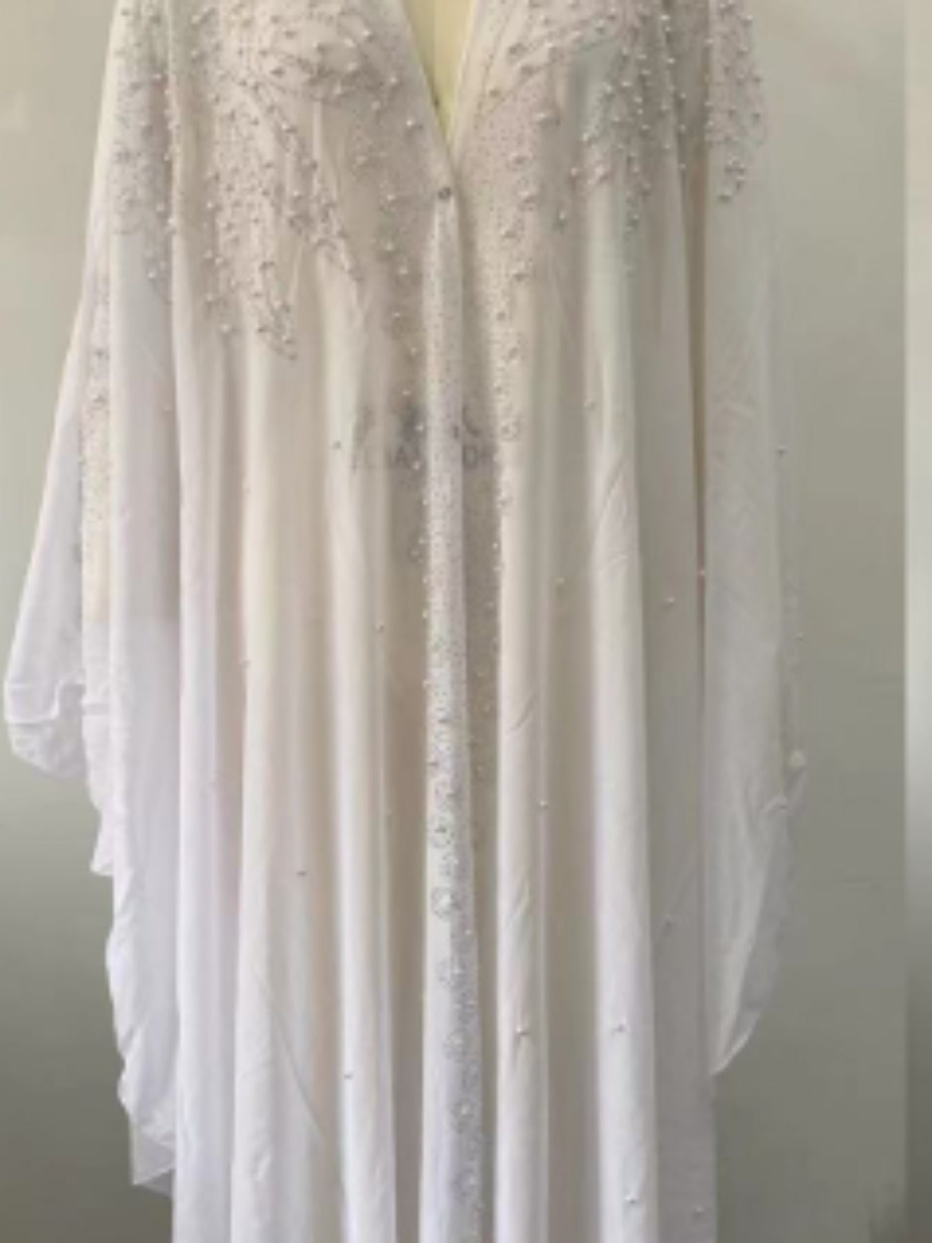 Women's Elegant Long Kaftan Dress with Bat Sleeves & Hooded Rhinestone Cape Abaya - Loose Fit Sheer Polyester Arab-Inspired Gown for All Seasons, Machine Washable
