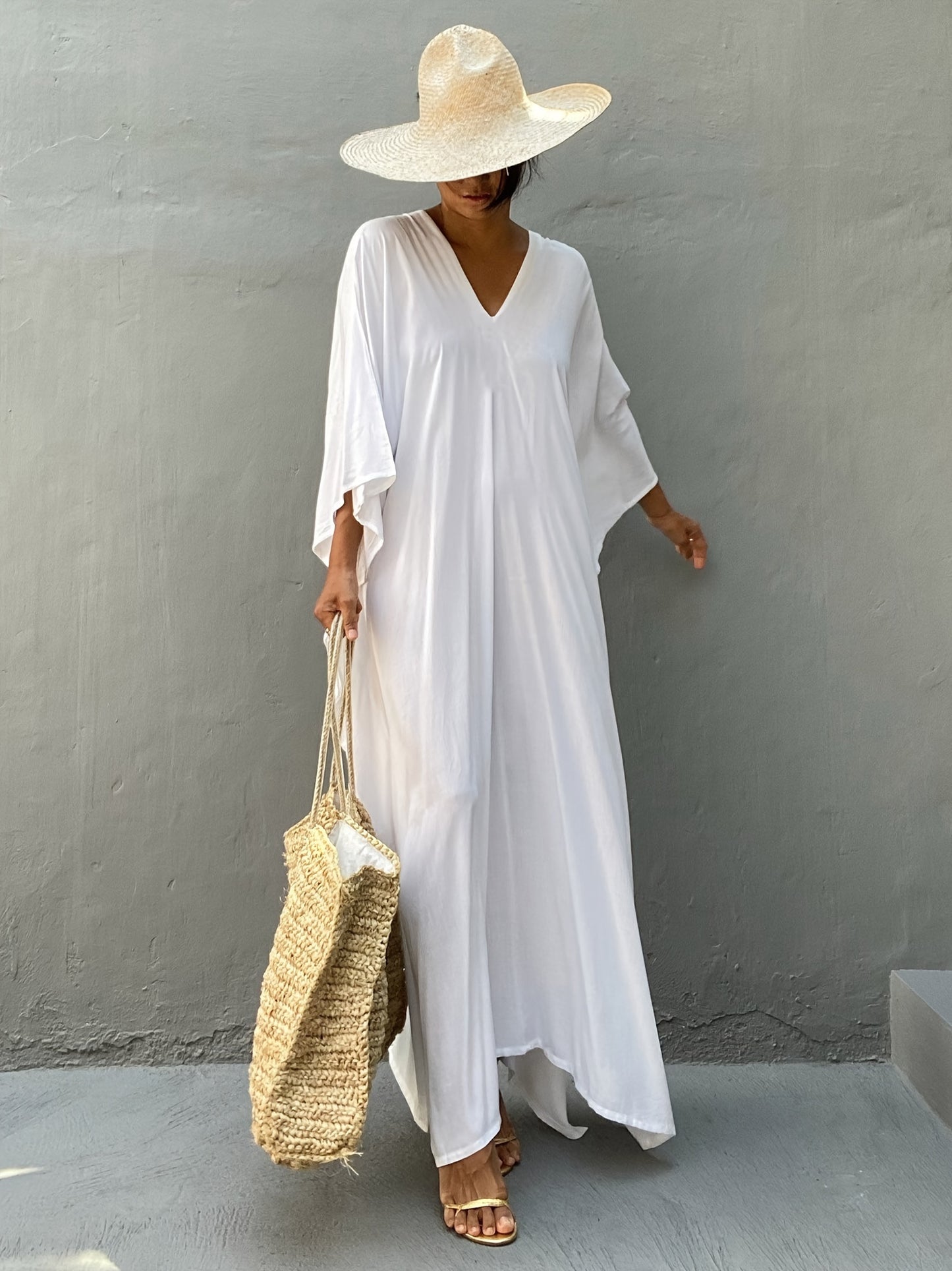 Elegant Plus Size Kaftan Abaya - Luxurious Batwing Sleeve, Flowy Loose Fit Maxi Robe for Women - Soft Rayon Blend, Non-Stretch Fabric, Perfect for Spring, Summer, and Fall Seasons