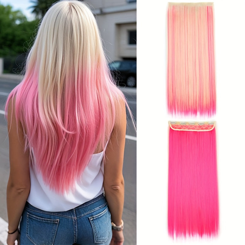 Colorful Clip-In Hair Extensions - 1pc Featuring Five Clips, Long Straight Heat-Resistant Synthetic Fiber Hairpiece for Women'S Everyday Looks And Party Must-Haves