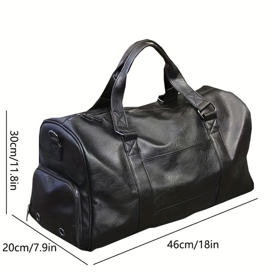 Top-Grain Leather Weekender Duffel Bag - Waterproof Cowhide Carry-On Tote for Travel and Going Out, Adjustable Straps, No Print Design