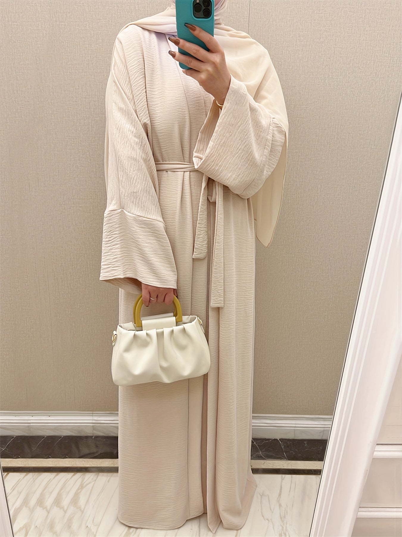 Muslim Lady 2pcs Arabic Abaya Set Eid Abaya Inner+open Abaya With Pocket