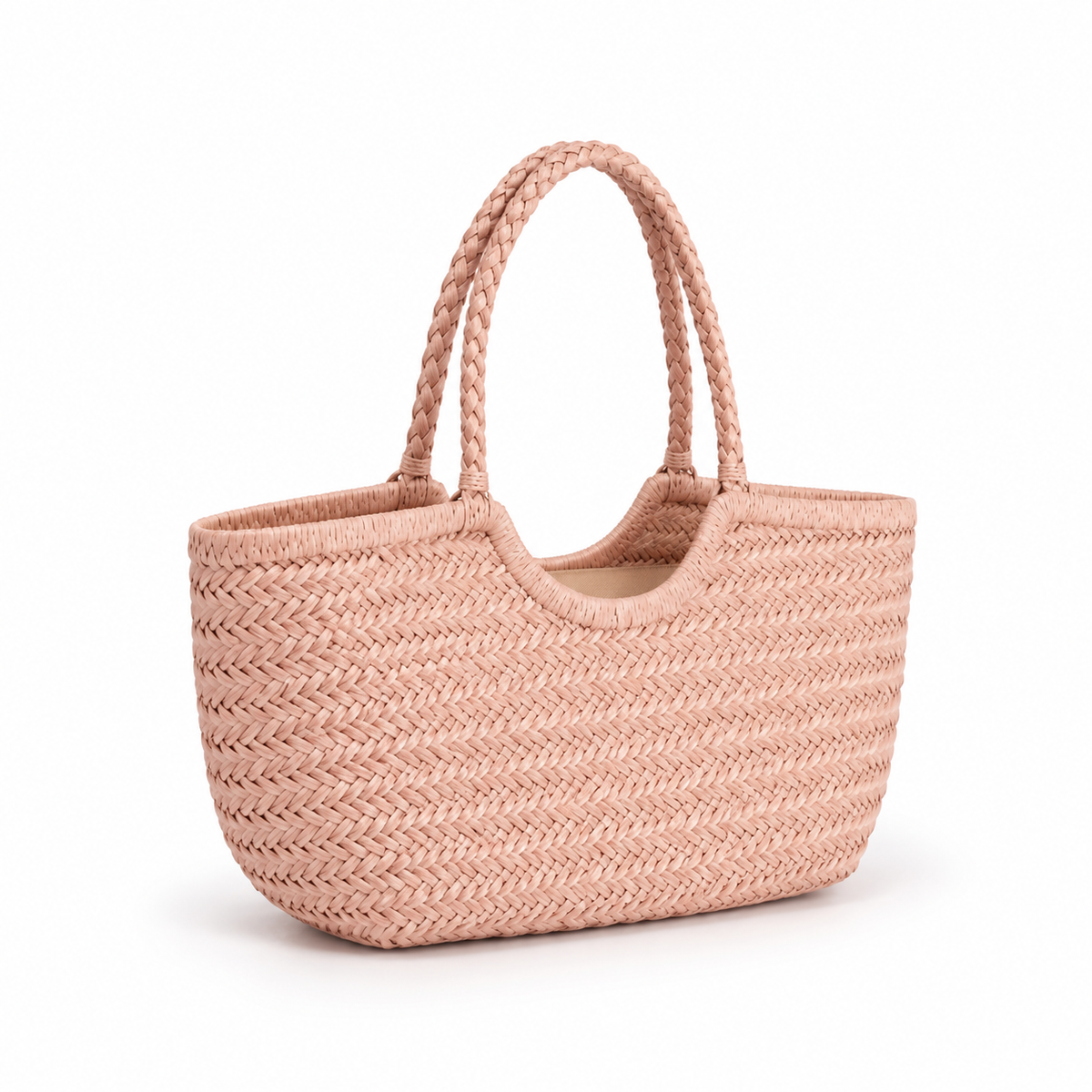 Blush Woven Braided Handle Summer Tote