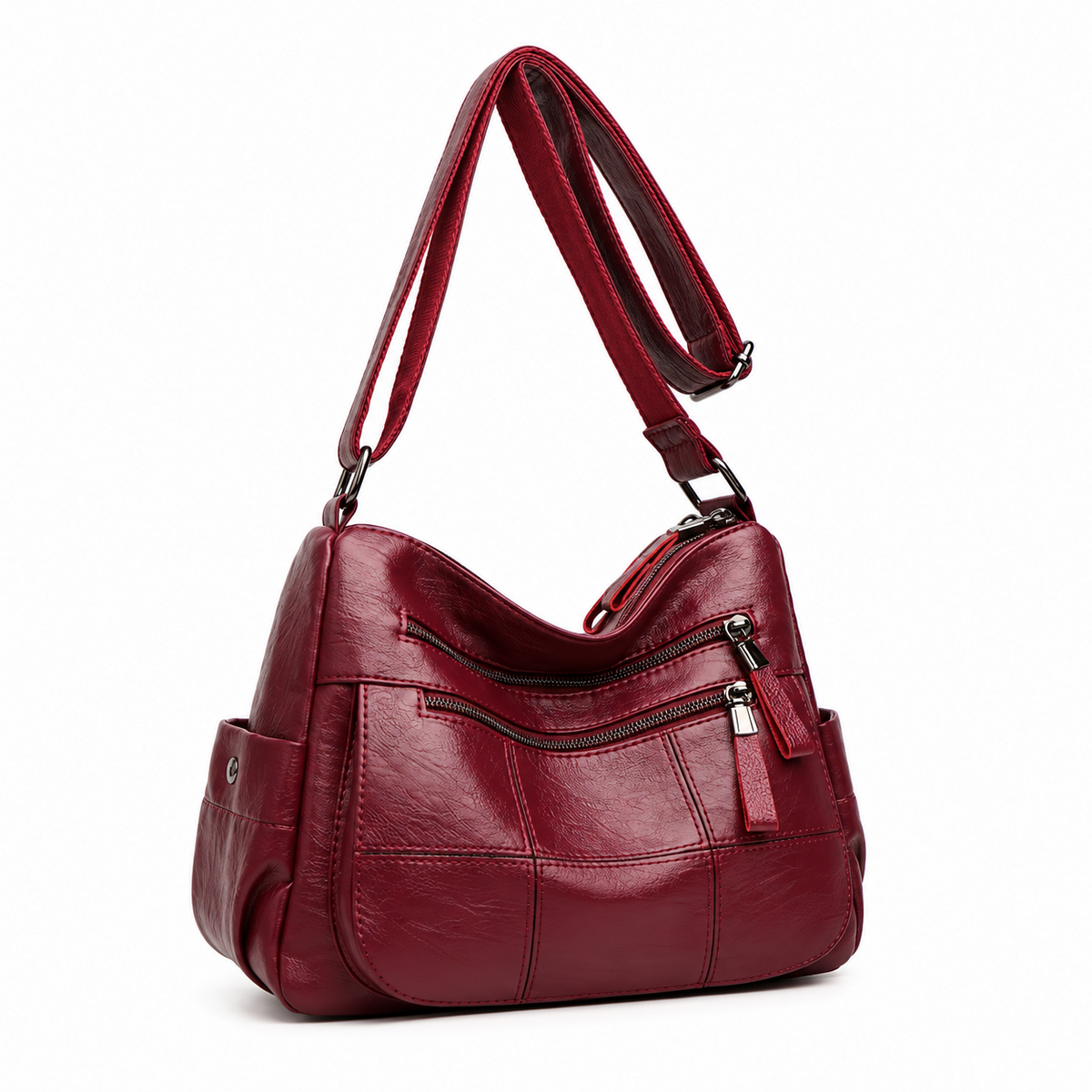 Elegant Burgundy Multi Pocket Crossbody Bag