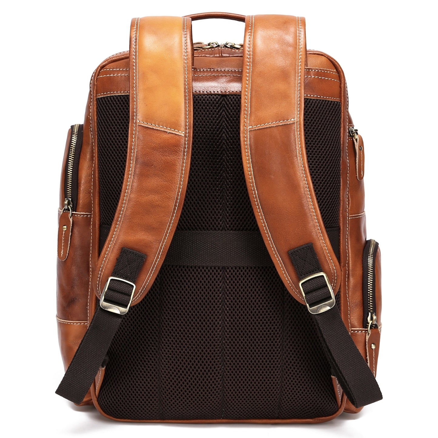 Vintage Genuine Leather Laptop Bag for Men, 15.6" Laptop Compatible, Large Capacity 6.34gal Rucksack with Multiple Zippered Pockets