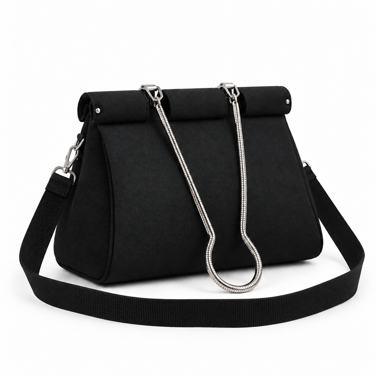 Black Chain Strap Structured Shoulder Bag