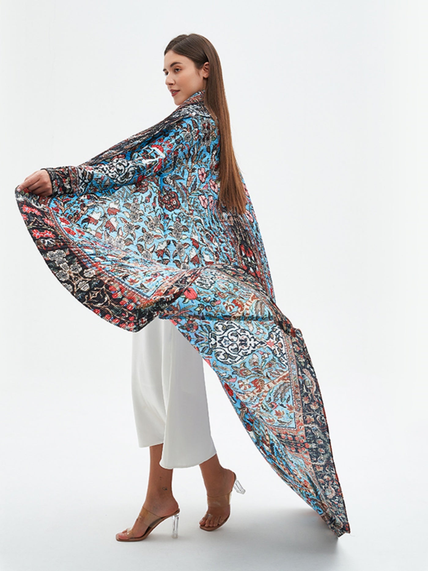 Elegant Middle Eastern-Inspired Geometric Print Abaya Dress with Intricate Embroidery - Lightweight Polyester, High Elasticity, Sun Protection, Perfect for Spring/Summer/Fall