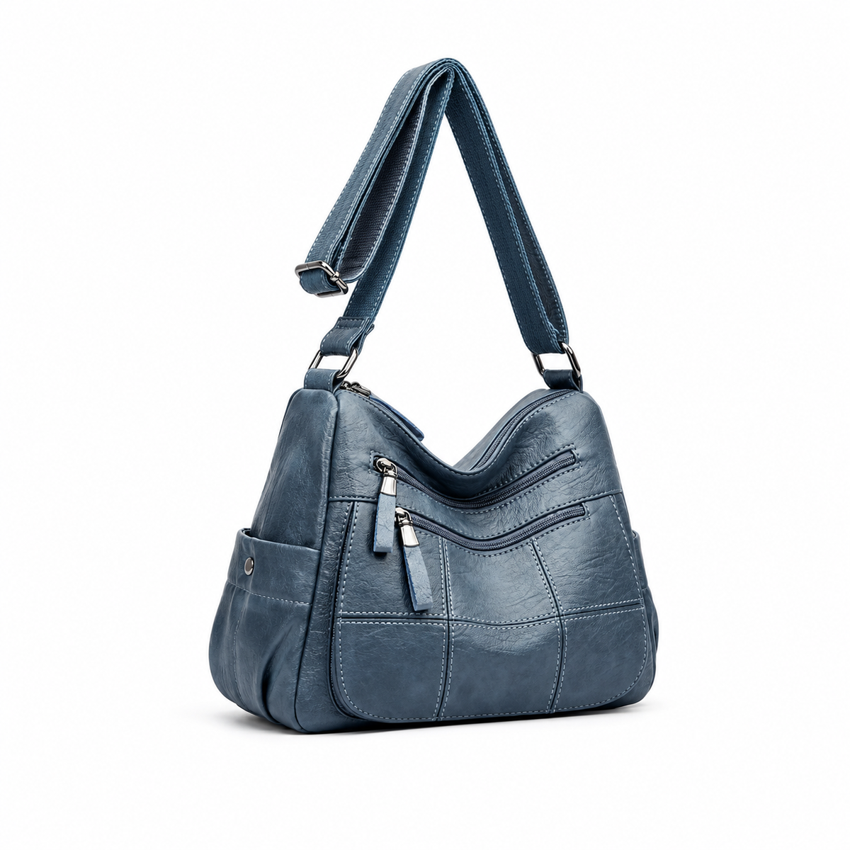 Blue Textured Multi Pocket Crossbody Bag
