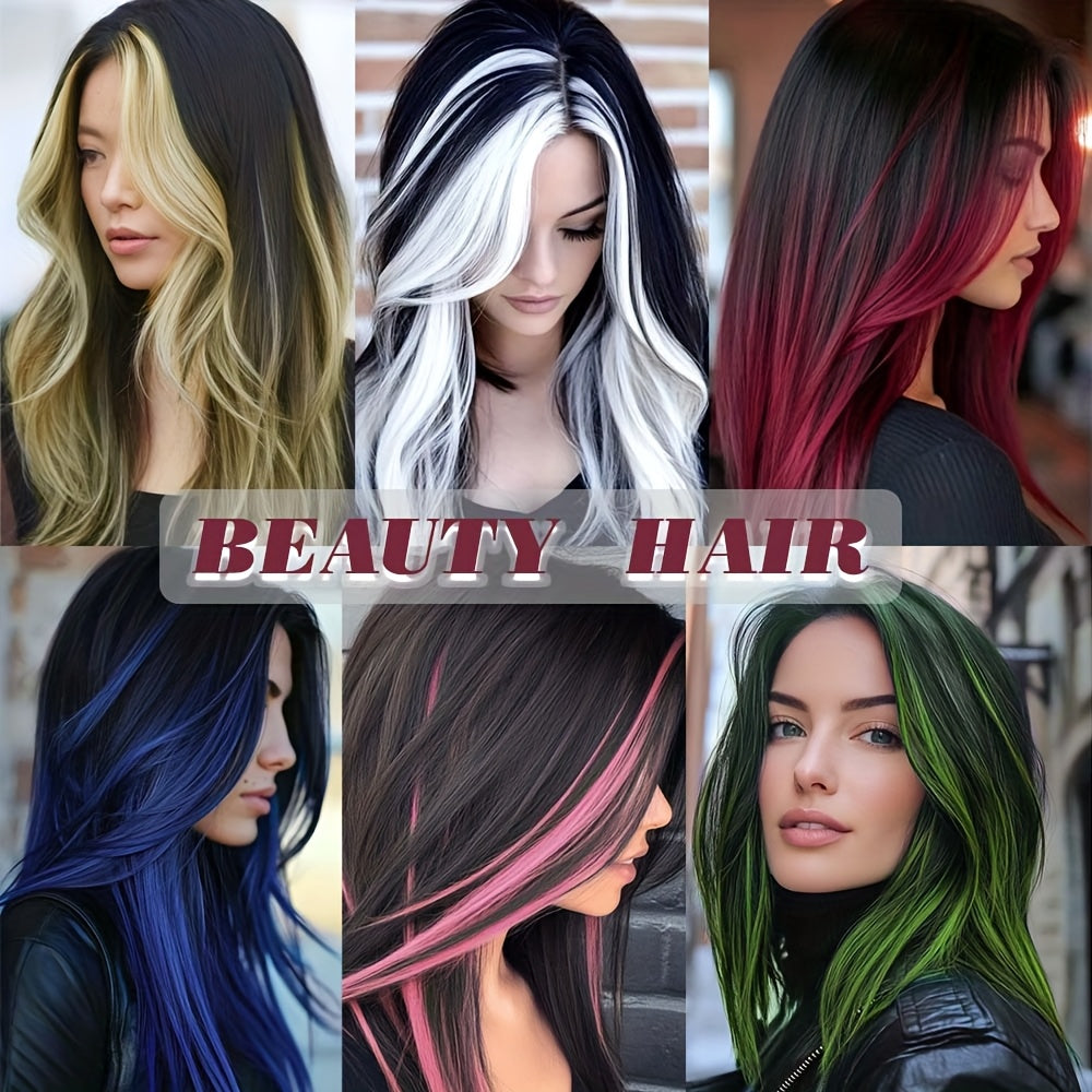 22Inch Long Straight Colorful Synthetic Hair Extensions - Invisible Clip-In, High Temperature Resistant, Easy to Wear for Women, Perfect for Parties & Holidays, Burgundy Hair Additions