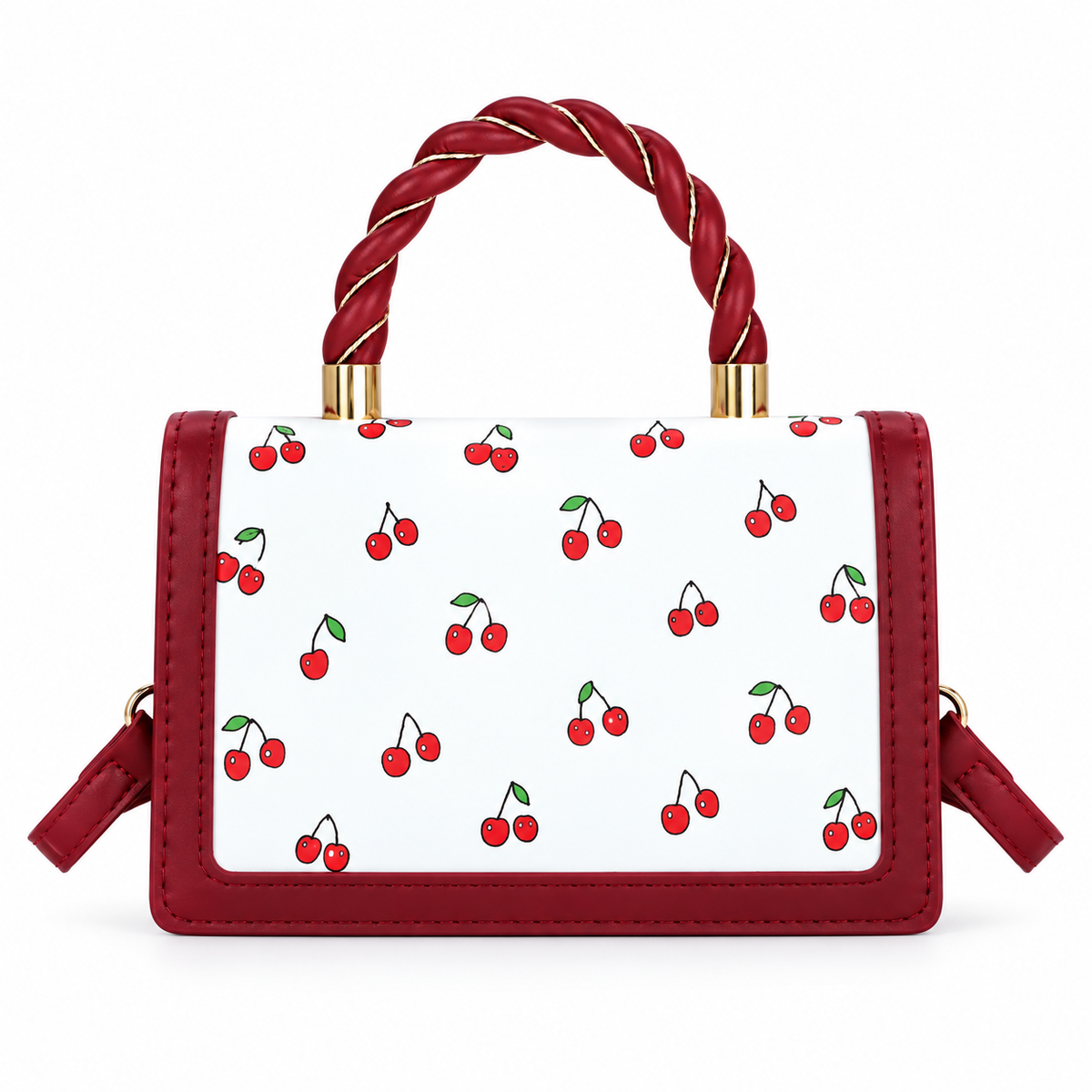 Cherry Print Handbag With Twisted Handle