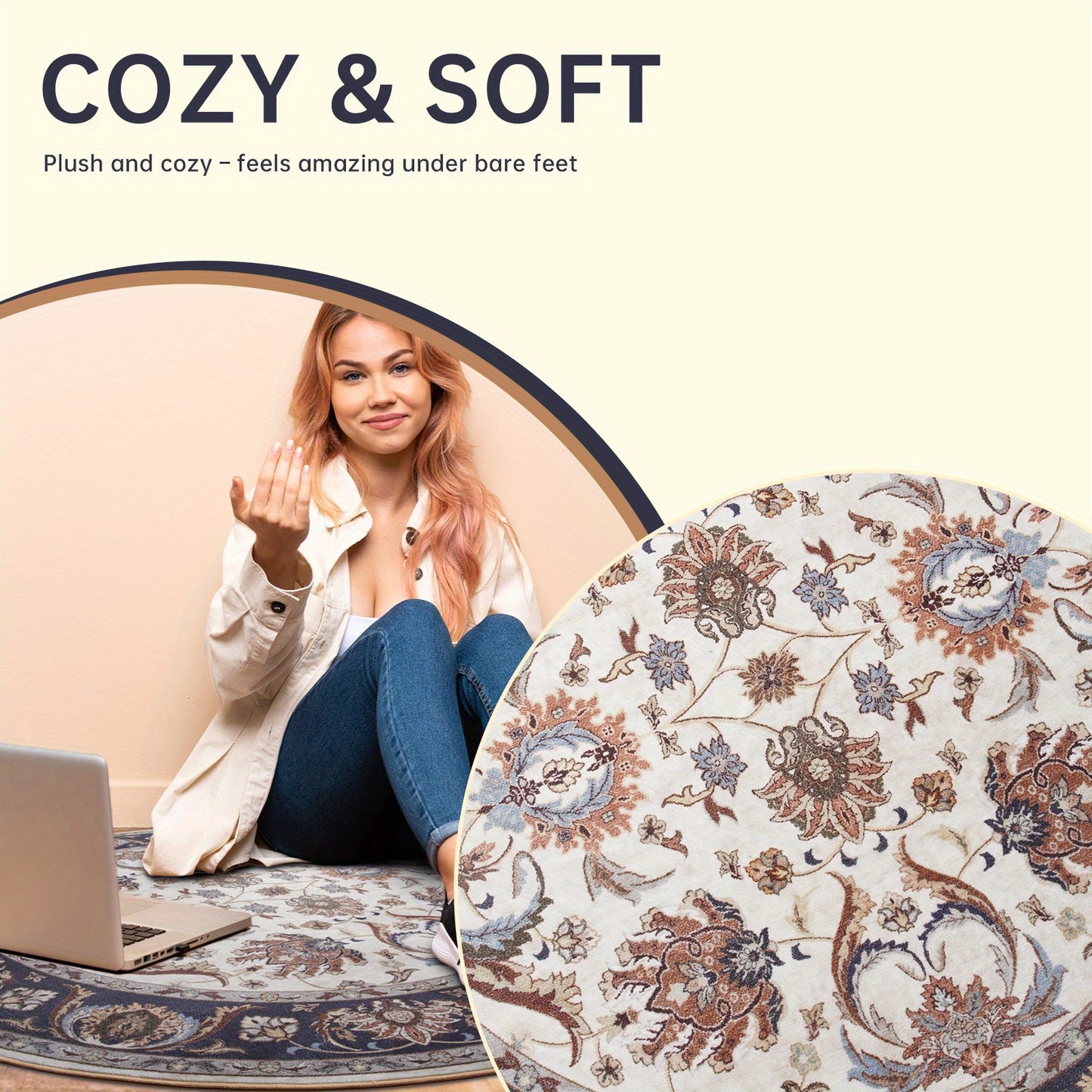 Retro imitation cashwool round Carpet is super soft and machine washable, Rugs suitable for home decoration, living room, bedroom, office