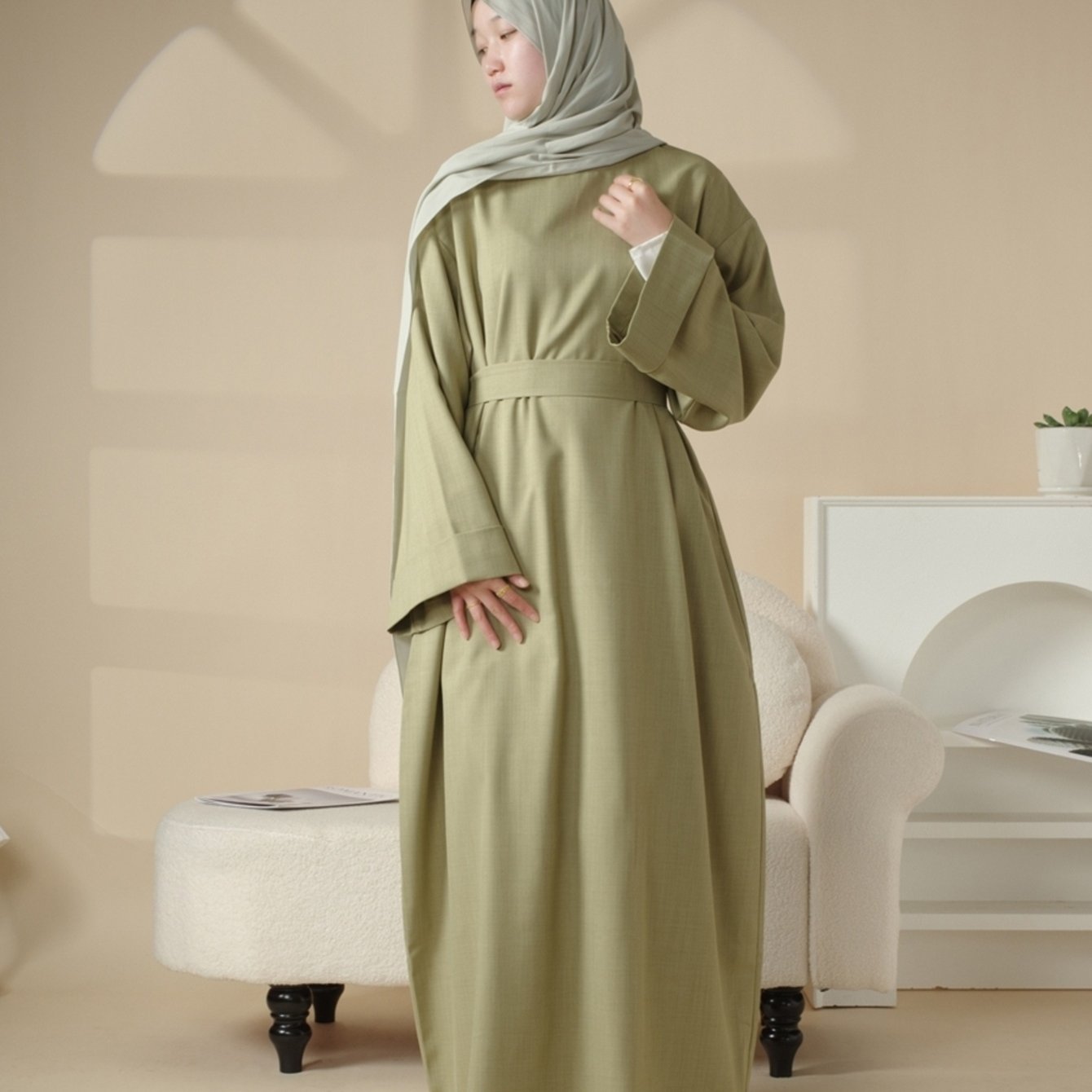 Plain Abaya with Pockets 2pcs Set Elegant Middle East Arab Islamic Muslim Style Shawl Robe Smock Ramadan Prayer Dress Long Skirt Jilbaab Abaya Women's Women Solid Color