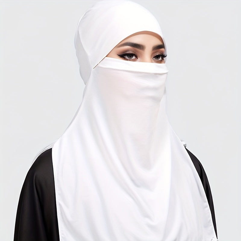 1pc Muslim Face Covering Scarf - Fashionable Exposed Khimar Abaya for Women, Black & White, Autumn Winter Warmth, Arabic Style Versatile for Casual & Formal Outfits, Hijab Scarf
