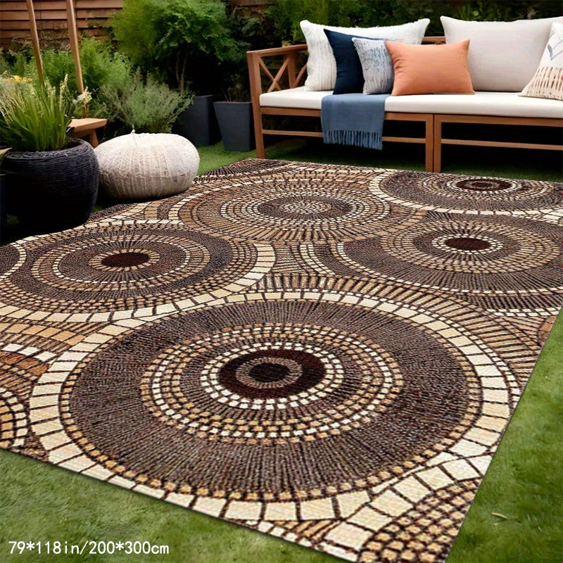 Golden Diamond Velvet + Dotted Plastic Base + 800G 1pc Brown Modern Pattern Mat, Outdoor Rugs, Suitable for Courtyard, Balcony, Garden, Camping, Machine Washable, Indoor/Outdoor Mat