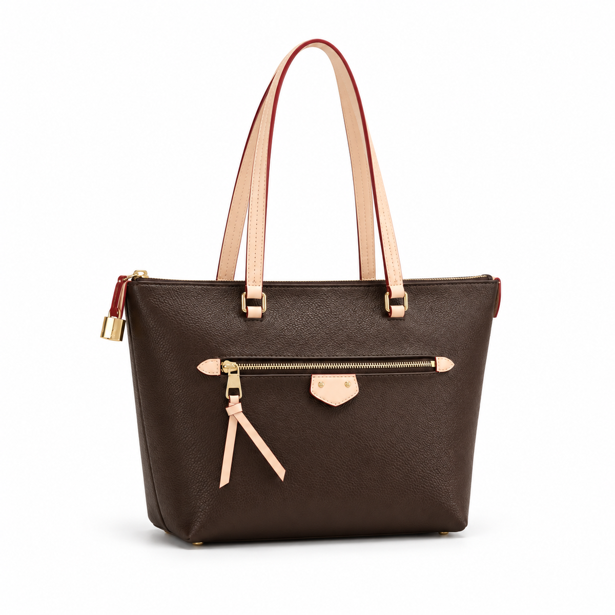 Elegant Brown Zip Detail Tote Shoulder Bag