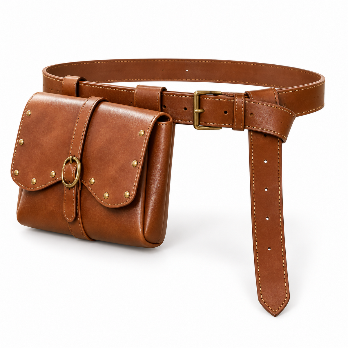 Vintage Brown Studded Waist Belt Pouch