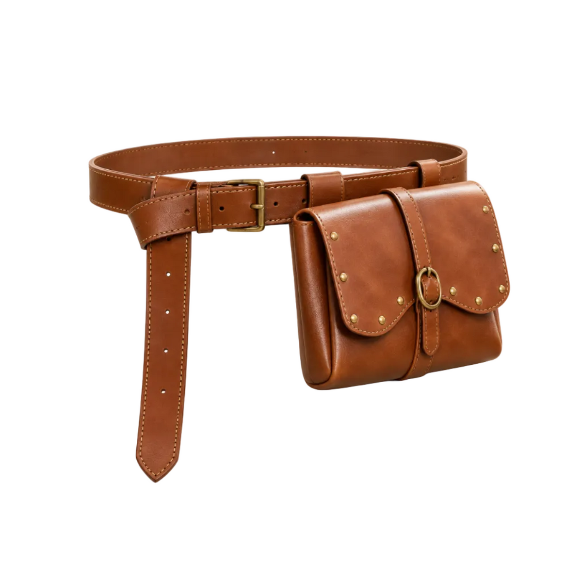 Vintage Brown Studded Waist Belt Pouch
