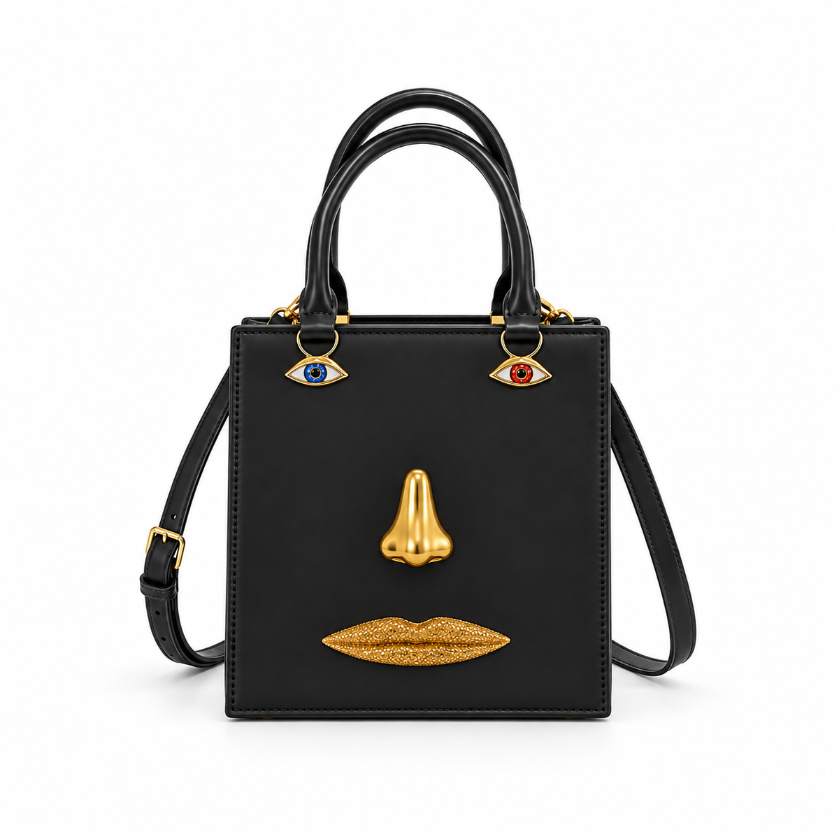 Black Artistic Face Structured Tote Handbag