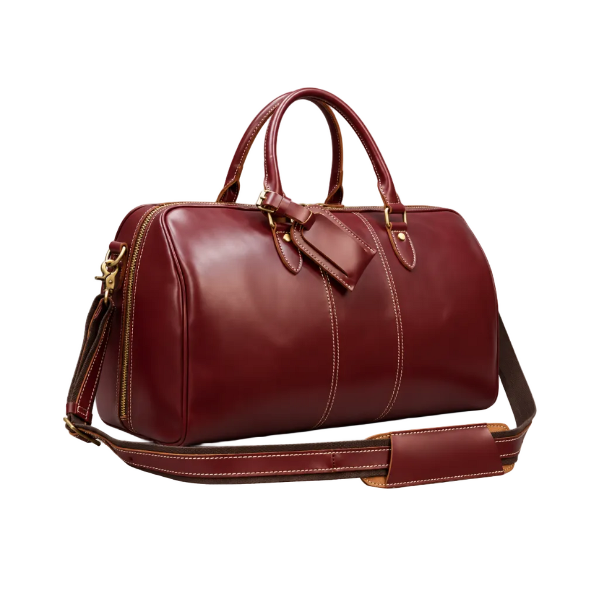 Classic Burgundy Leather Weekend Duffel Bag