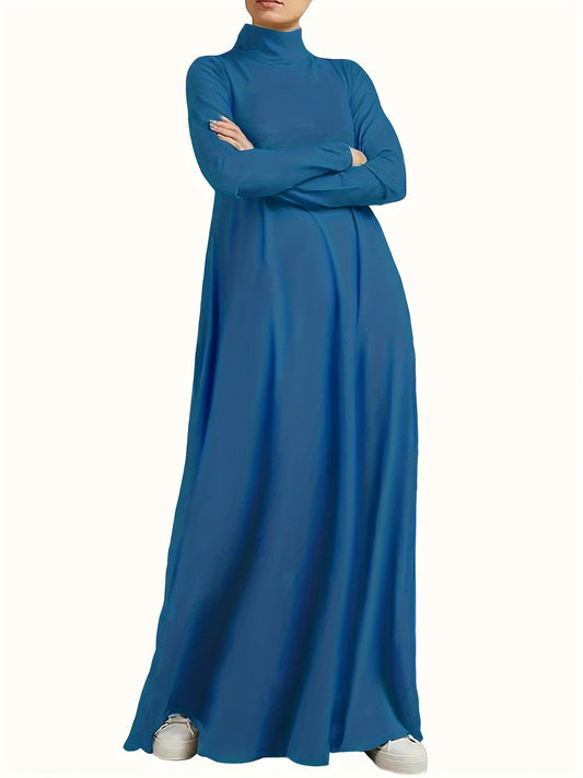 Solid Color High-Neck Long Arabic Abaya for Women in Muslim Style