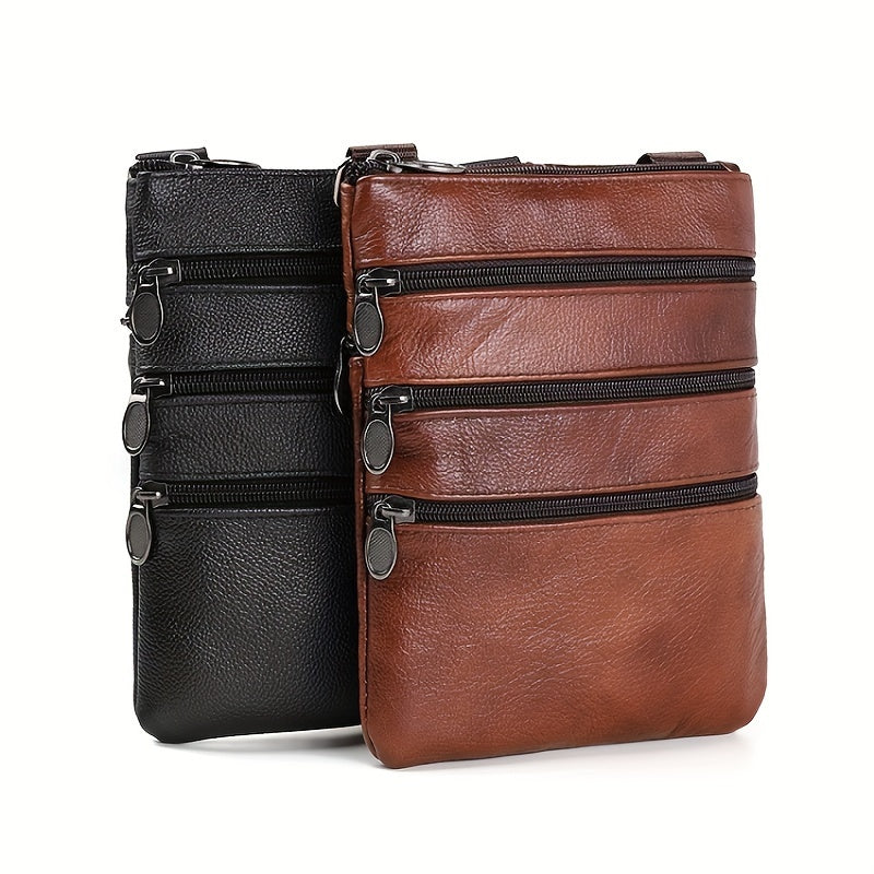 Men's Genuine Cowhide Leather Sling Bag, Shoulder Bag, Casual And Fashionable Crossbody Bag