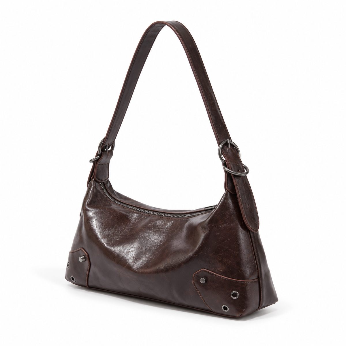 Vintage Chocolate Brown Buckle Shoulder Bag