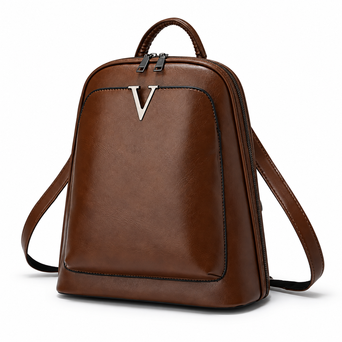 Elegant Brown Backpack With Silver Detail