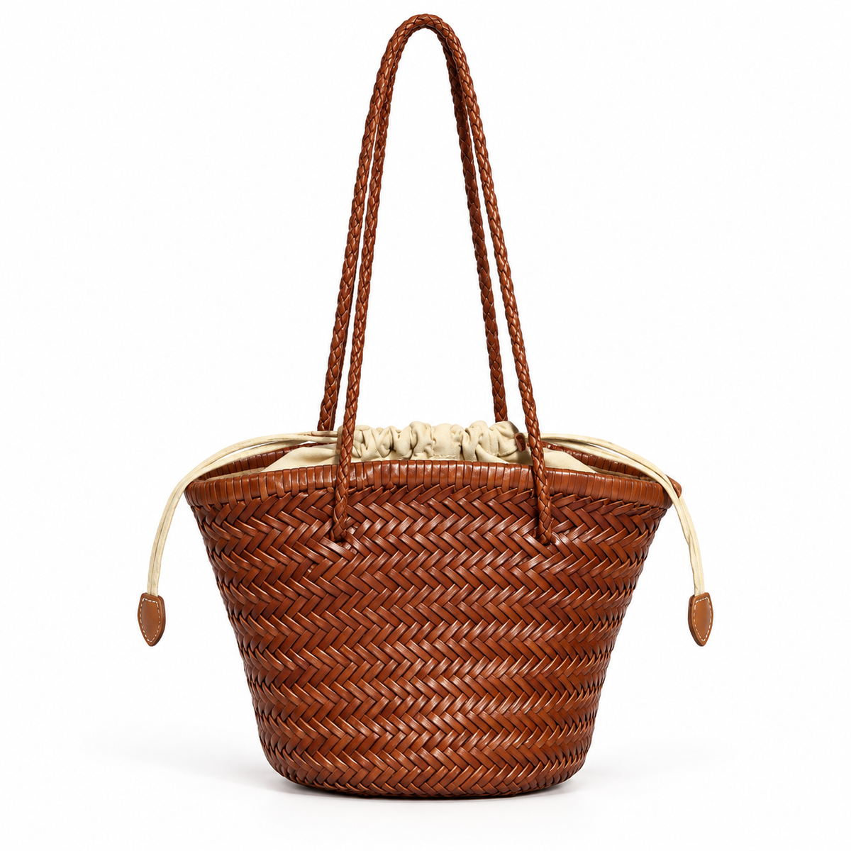 Brown Woven Tote With Braided Handles