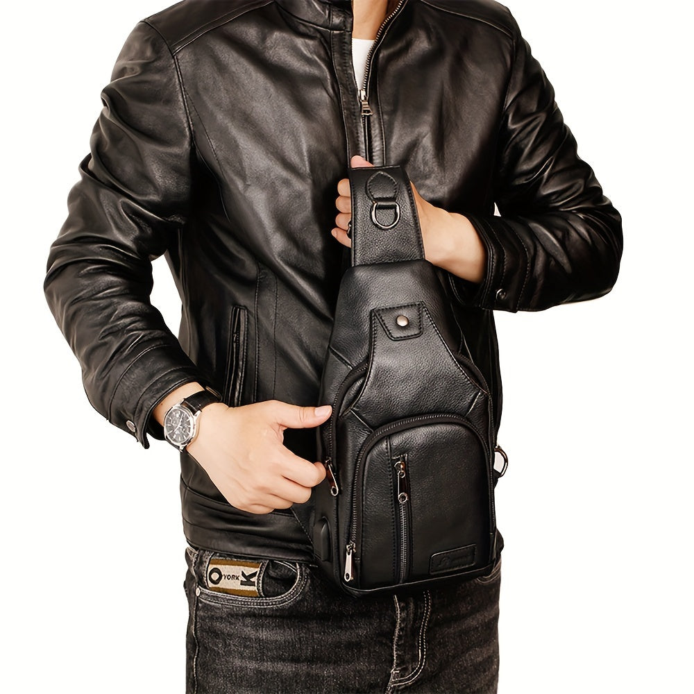 Outdoor Leisure Large Capacity Leather Men's Sling Bag Shoulder Crossbody Bag Chest Soft Leather Hanging Bag
