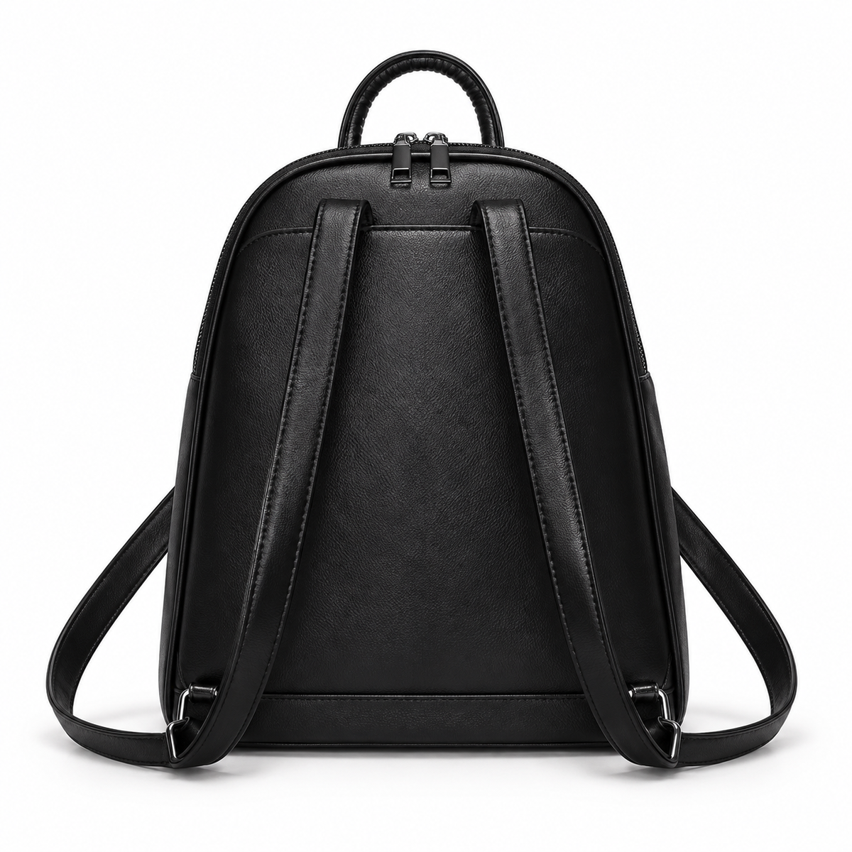 Black Textured Backpack With Silver Emblem