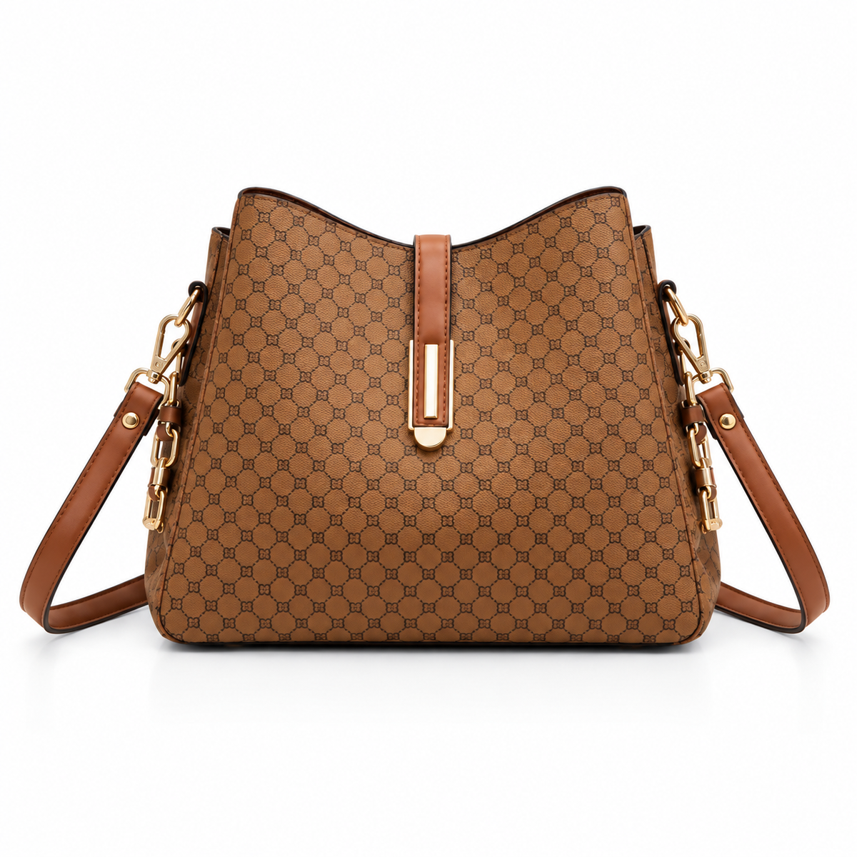 Elegant Brown Monogram Crossbody Handbag