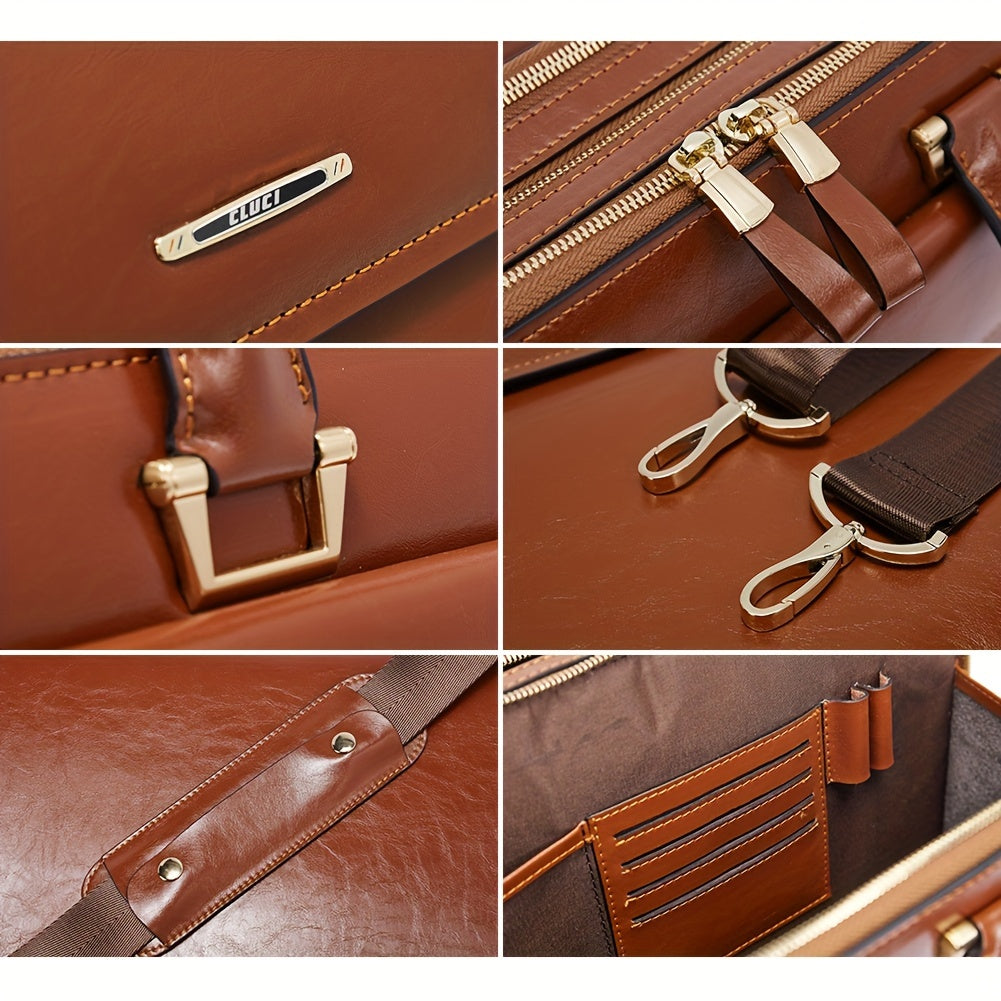 Premium Genuine Leather 15.6" Business Laptop Bag for Women - Light Brown, Adjustable Shoulder Strap