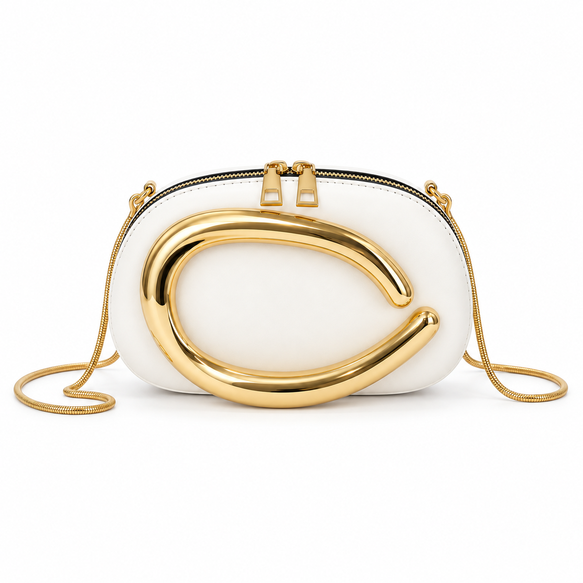 Ivory Gold Sculptural Evening Clutch Bag