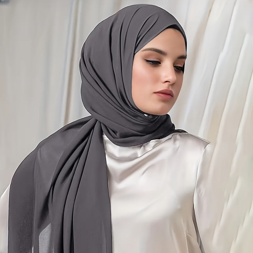 1box Solid Color Chiffon Hijab And Hijab Pins Thin Breathable Sunscreen Scarves (5pcs Minimalist Headscarfs + 2pcs Round Beads Clips), Hijab Set, Modest Fashion, Minimalist Scarf, Elegant Design, Delicate Weave, Lightweight F