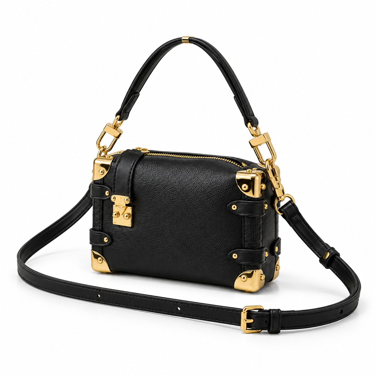 Black Trunk Style Gold Hardware Handbag