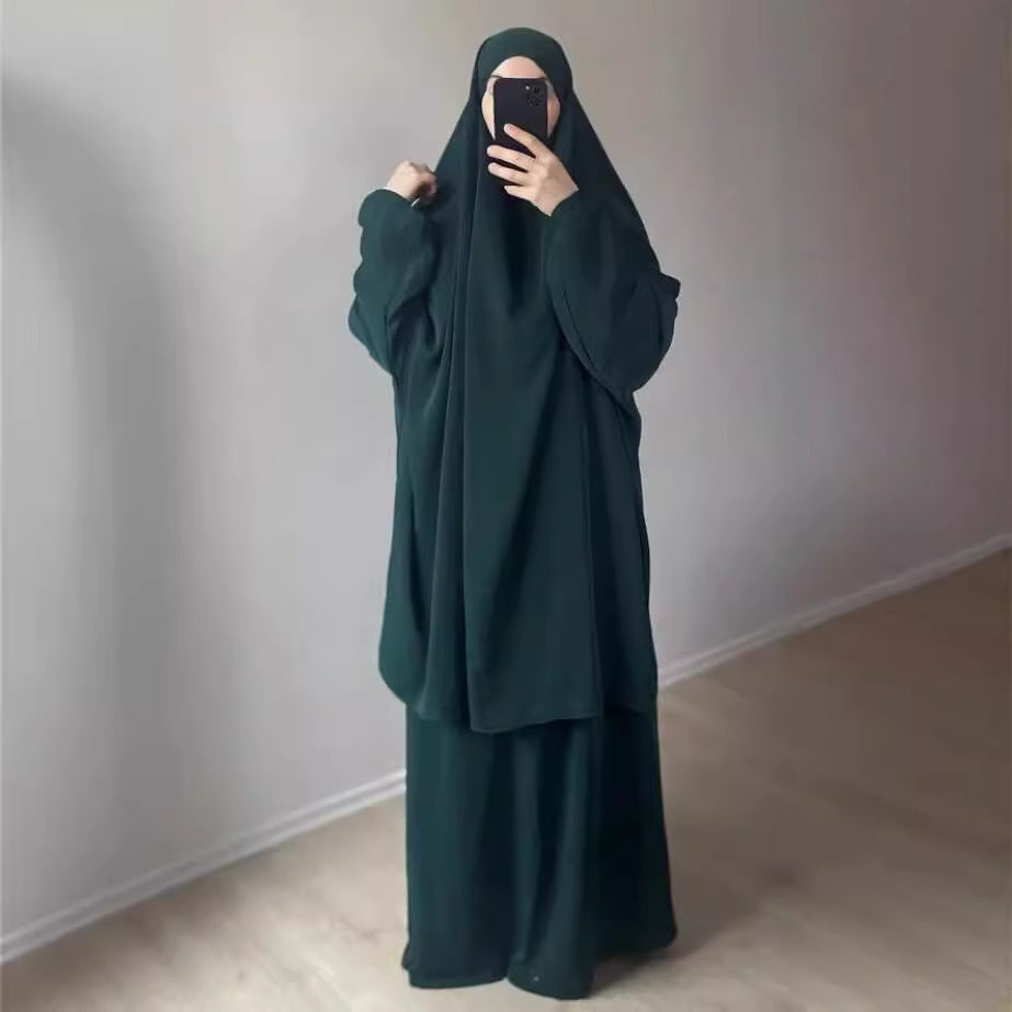 Middle East Dubai Women's Solid Color Loose Jilbaab Two-Piece Set with Large Hijab for Export