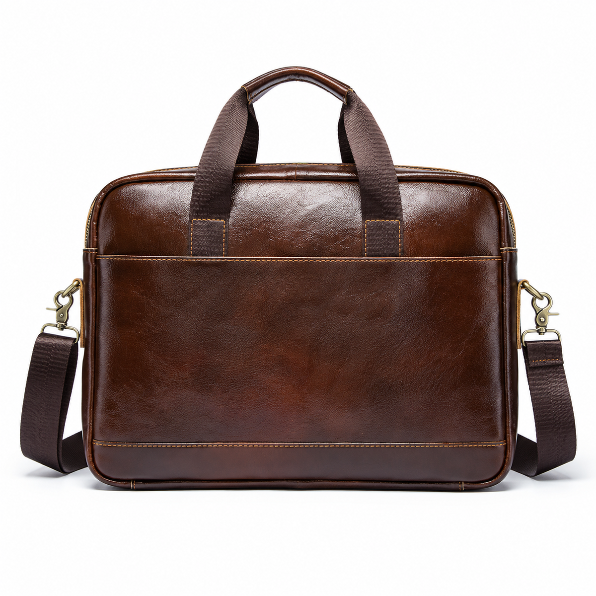 Classic Coffee Brown Leather Office Briefcase