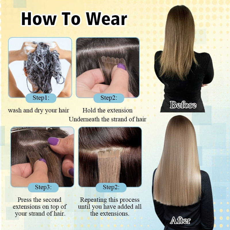 16 Packs Mini Tape In Hair Extensions Human Hair - Looking Seamless Clip-In for short hair, 12-24 Inch Lengths, Straight for Caucasian Women, Volume & Length Addition (Mini Tape System)