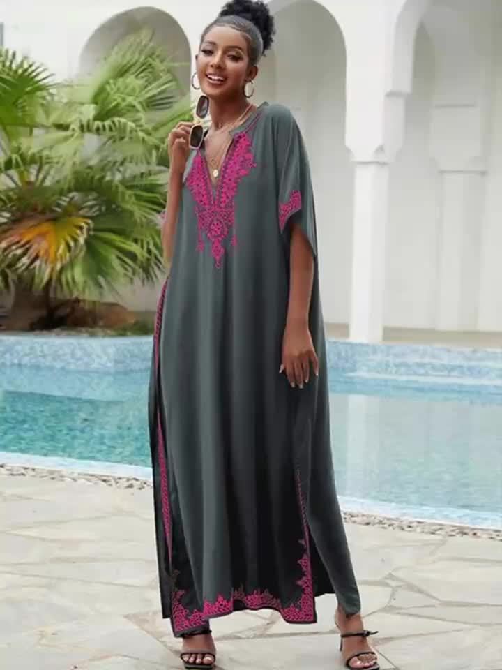 Batwing Sleeve House Kaftan Dress | Embroidery Batwing Sleeve House Kaftan Dress