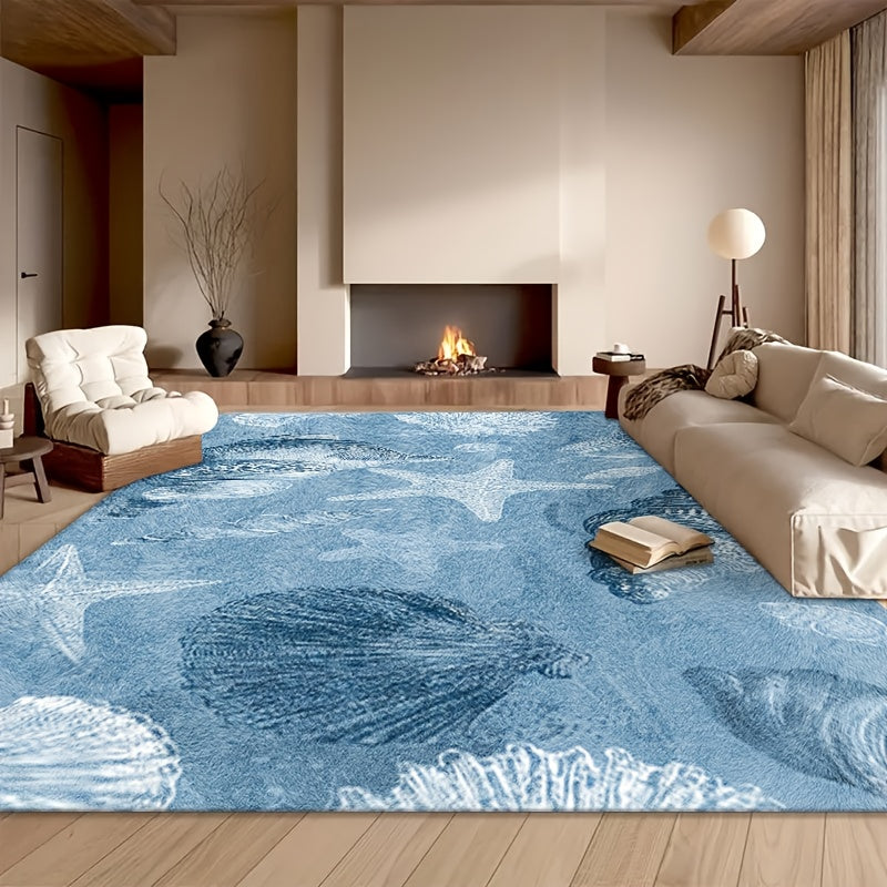 [JIT]1pcs, Velvet Carpet, Seashell & Starfish Coastal Decorative Carpet, Living Room Carpet, Home Decoration Carpet, Room Decoration Carpet, Holiday Decoration Carpet, Halloween Decoration Carpet, Christmas Decoration Carpet